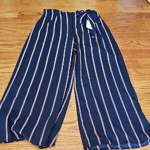 Navy and red Striped Wide-Leg Pants